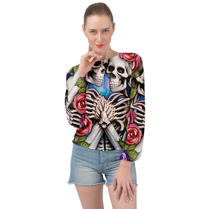 Floral Skeletons Banded Bottom Chiffon Top