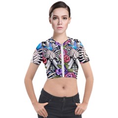 Floral Skeletons Short Sleeve Cropped Jacket by GardenOfOphir