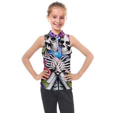 Floral Skeletons Kids  Sleeveless Polo Tee by GardenOfOphir