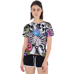 Floral Skeletons Open Back Sport Tee by GardenOfOphir