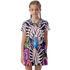 Floral Skeletons Kids  Asymmetric Collar Dress by GardenOfOphir