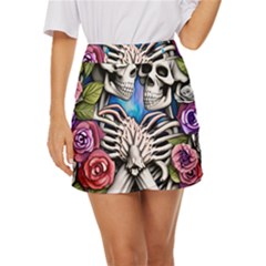 Floral Skeletons Mini Front Wrap Skirt by GardenOfOphir