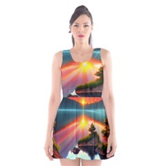 Sunset Over A Lake Scoop Neck Skater Dress by GardenOfOphir