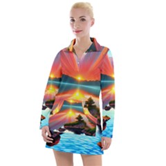 Sunset Over A Lake Women s Long Sleeve Casual Dress by GardenOfOphir