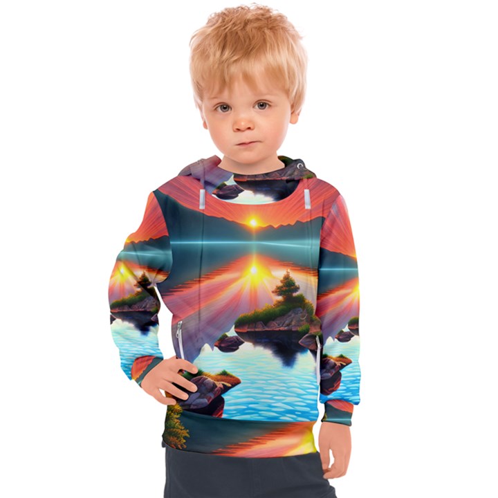 Sunset Over A Lake Kids  Hooded Pullover