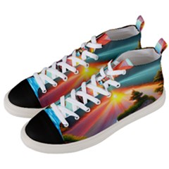 Sunset Over A Lake Men s Mid-top Canvas Sneakers by GardenOfOphir