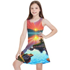 Sunset Over A Lake Kids  Lightweight Sleeveless Dress by GardenOfOphir