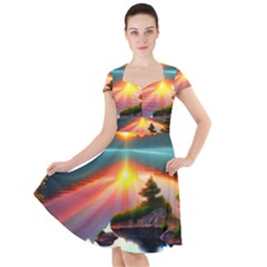 Sunset Over A Lake Cap Sleeve Midi Dress by GardenOfOphir