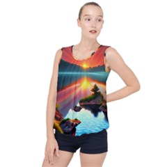 Sunset Over A Lake Bubble Hem Chiffon Tank Top by GardenOfOphir