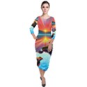 Sunset Over A Lake Quarter Sleeve Midi Velour Bodycon Dress View1