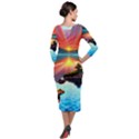 Sunset Over A Lake Quarter Sleeve Midi Velour Bodycon Dress View2