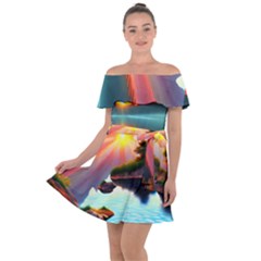 Sunset Over A Lake Off Shoulder Velour Dress by GardenOfOphir