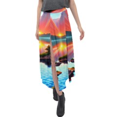 Sunset Over A Lake Velour Split Maxi Skirt by GardenOfOphir