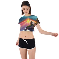 Sunset Over A Lake Tie Back Short Sleeve Crop Tee by GardenOfOphir