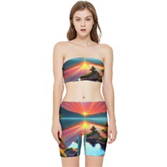 Sunset Over A Lake Stretch Shorts And Tube Top Set by GardenOfOphir