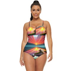 Sunset Over A Lake Retro Full Coverage Swimsuit by GardenOfOphir