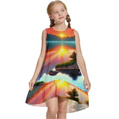 Sunset Over A Lake Kids  Frill Swing Dress by GardenOfOphir