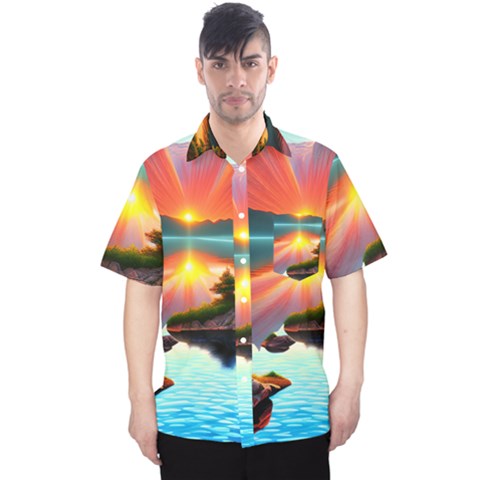 Sunset Over A Lake Men s Hawaii Shirt by GardenOfOphir