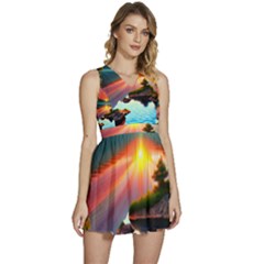 Sunset Over A Lake Sleeveless High Waist Mini Dress by GardenOfOphir