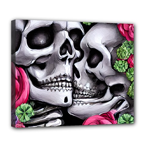 Black Skulls Red Roses Deluxe Canvas 24  X 20  (stretched) by GardenOfOphir