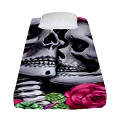 Black Skulls Red Roses Fitted Sheet (single Size) by GardenOfOphir