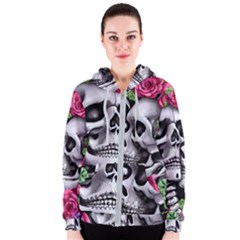 Black Skulls Red Roses Women s Zipper Hoodie by GardenOfOphir