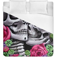 Black Skulls Red Roses Duvet Cover (king Size) by GardenOfOphir