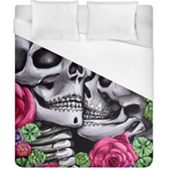 Black Skulls Red Roses Duvet Cover (california King Size) by GardenOfOphir