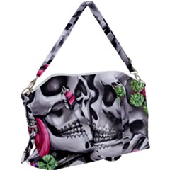 Black Skulls Red Roses Canvas Crossbody Bag by GardenOfOphir