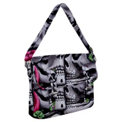 Black Skulls Red Roses Buckle Messenger Bag by GardenOfOphir