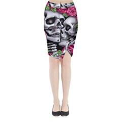 Black Skulls Red Roses Midi Wrap Pencil Skirt by GardenOfOphir