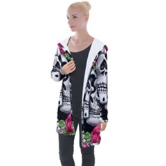 Black Skulls Red Roses Longline Hooded Cardigan by GardenOfOphir