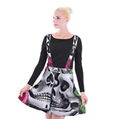 Black Skulls Red Roses Suspender Skater Skirt by GardenOfOphir