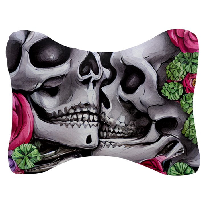 Black Skulls Red Roses Velour Seat Head Rest Cushion