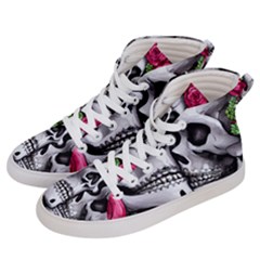 Black Skulls Red Roses Women s Hi-top Skate Sneakers by GardenOfOphir