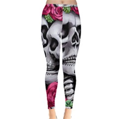 Black Skulls Red Roses Inside Out Leggings by GardenOfOphir