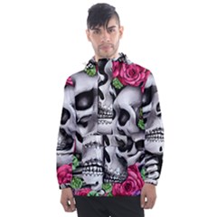 Black Skulls Red Roses Men s Front Pocket Pullover Windbreaker by GardenOfOphir