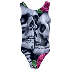 Black Skulls Red Roses Kids  Cut-out Back One Piece Swimsuit by GardenOfOphir