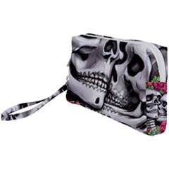 Black Skulls Red Roses Wristlet Pouch Bag (small) by GardenOfOphir