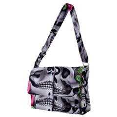 Black Skulls Red Roses Full Print Messenger Bag (m) by GardenOfOphir