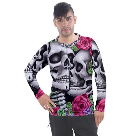 Black Skulls Red Roses Men s Pique Long Sleeve Tee by GardenOfOphir