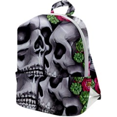 Black Skulls Red Roses Zip Up Backpack by GardenOfOphir