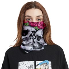 Black Skulls Red Roses Face Covering Bandana (two Sides) by GardenOfOphir