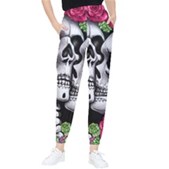 Black Skulls Red Roses Tapered Pants by GardenOfOphir