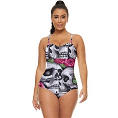 Black Skulls Red Roses Retro Full Coverage Swimsuit by GardenOfOphir