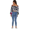 Black Skulls Red Roses Long Sleeve Crinkled Weave Crop Top View4