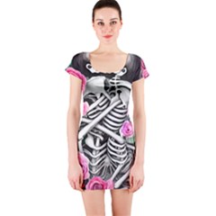 Floral Skeletons Short Sleeve Bodycon Dress by GardenOfOphir