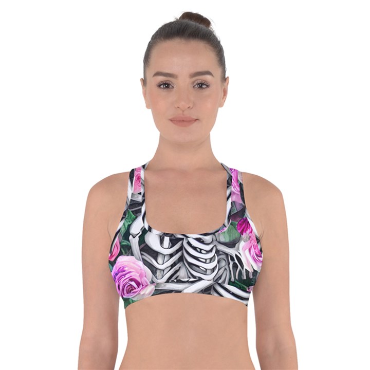 Floral Skeletons Cross Back Sports Bra