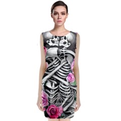 Floral Skeletons Sleeveless Velvet Midi Dress by GardenOfOphir