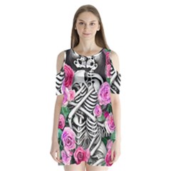 Floral Skeletons Shoulder Cutout Velvet One Piece by GardenOfOphir